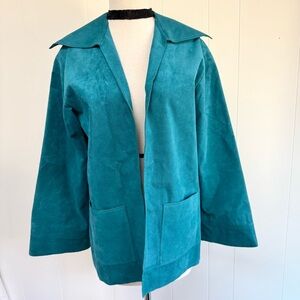VTG 1970s Kimono Sleeve Open Front Ultra Suede Blazer Jacket Vintage Teal 12